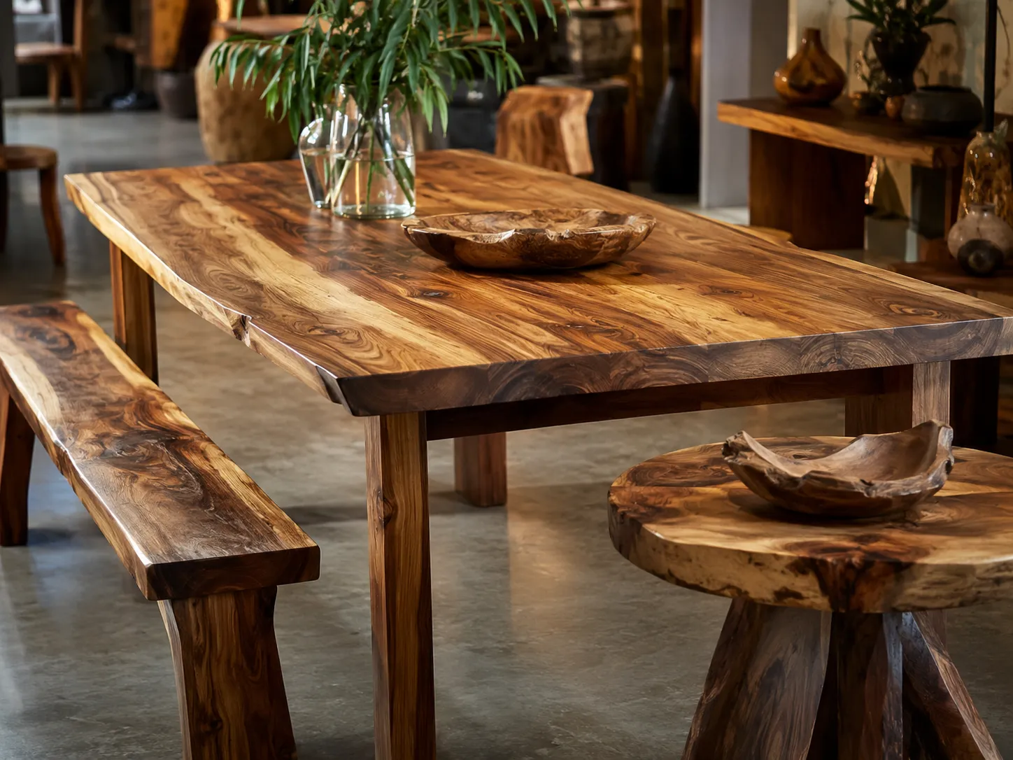 Mesa rústica fabricada con madera nativa